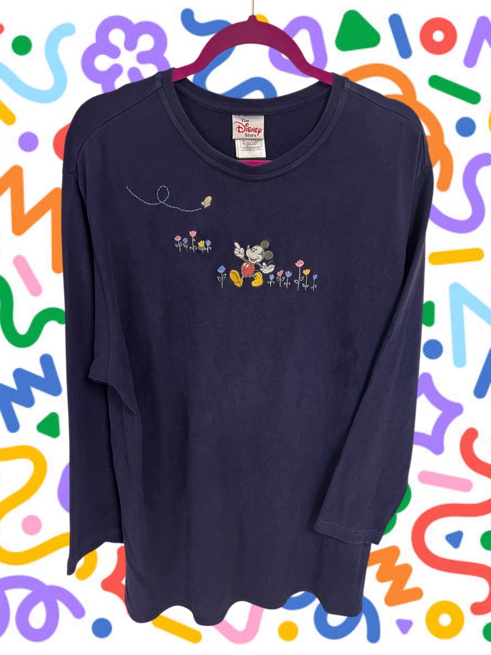 Disney navy blue embroidered Mickey Mouse flower patch long sleeve